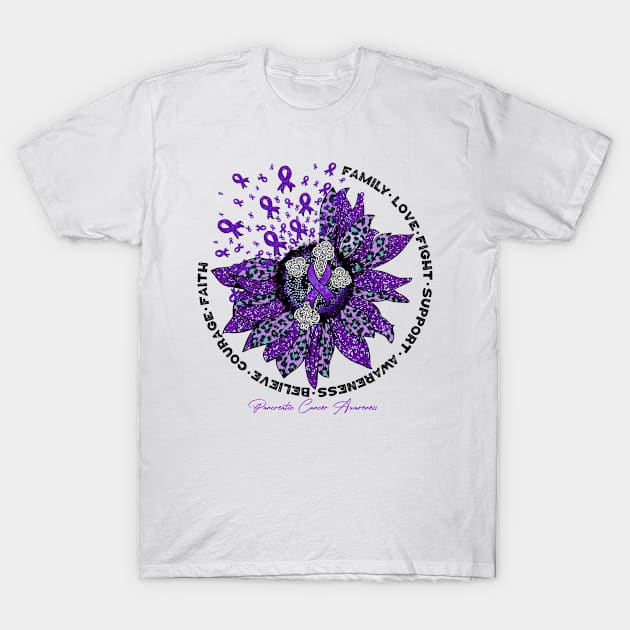 Pancreatic Cancer Awareness Awareness - leopard sunflower cross faith love family T-Shirt by vamstudio